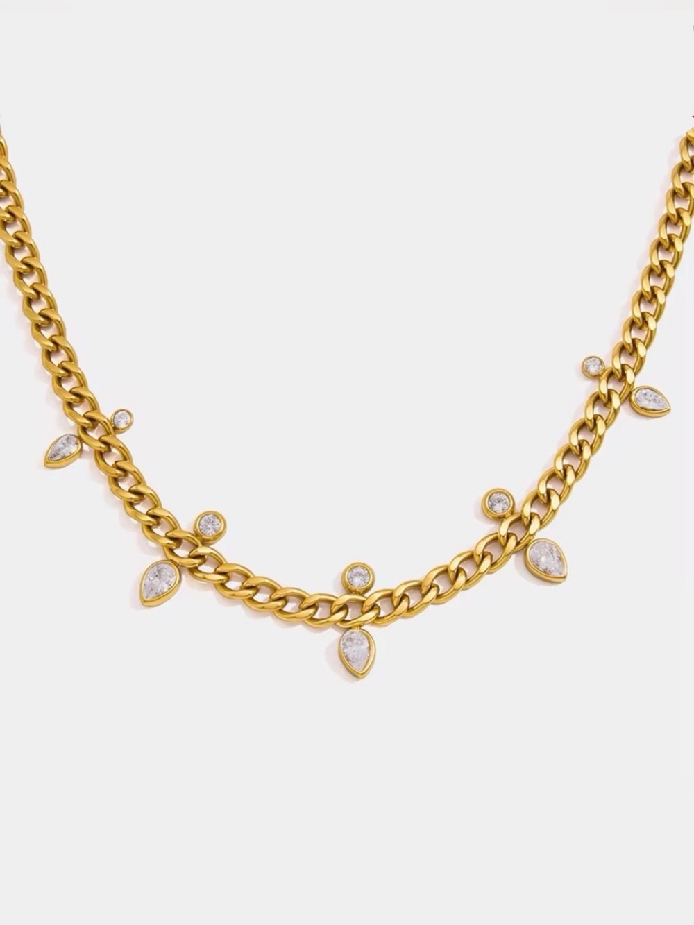 18K Gold Plated Cubic Zirconia Teardrop Charm Necklace